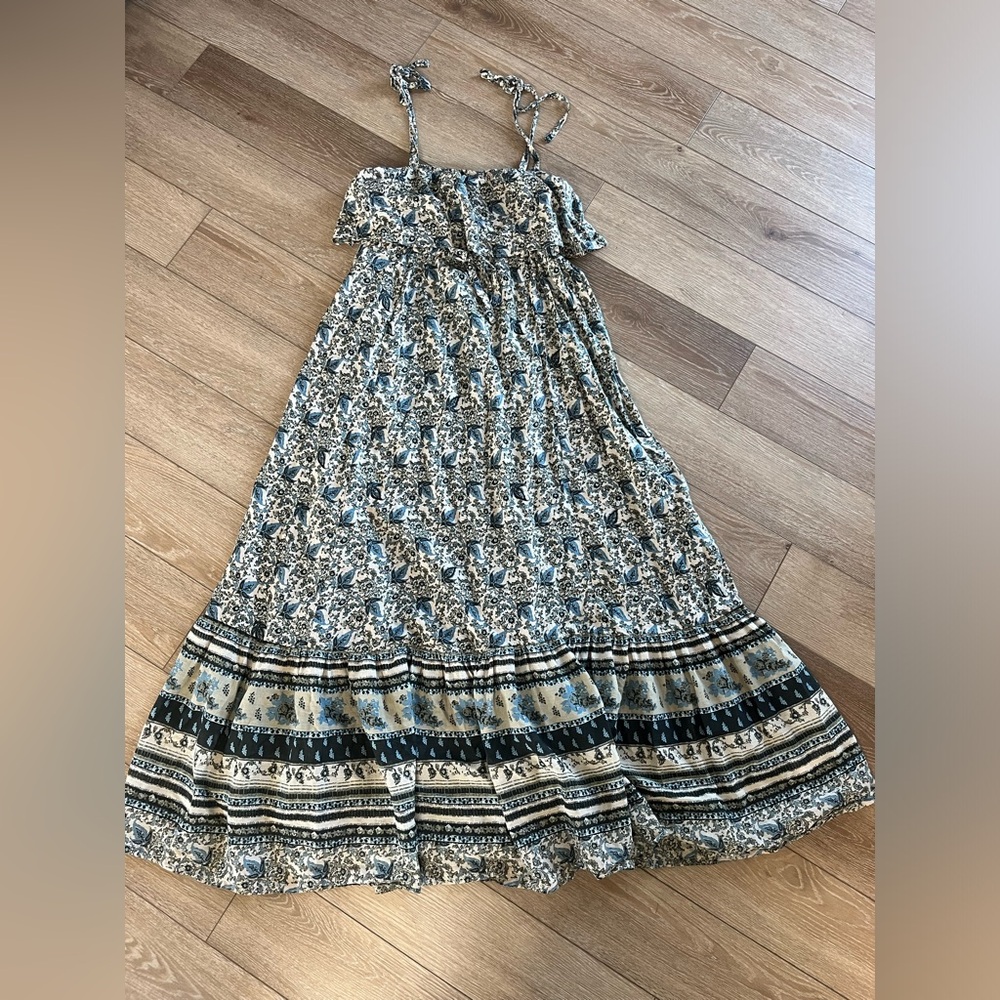 Free People Tangier Babydoll Midi Dress Blue and Green Multicolor Size M